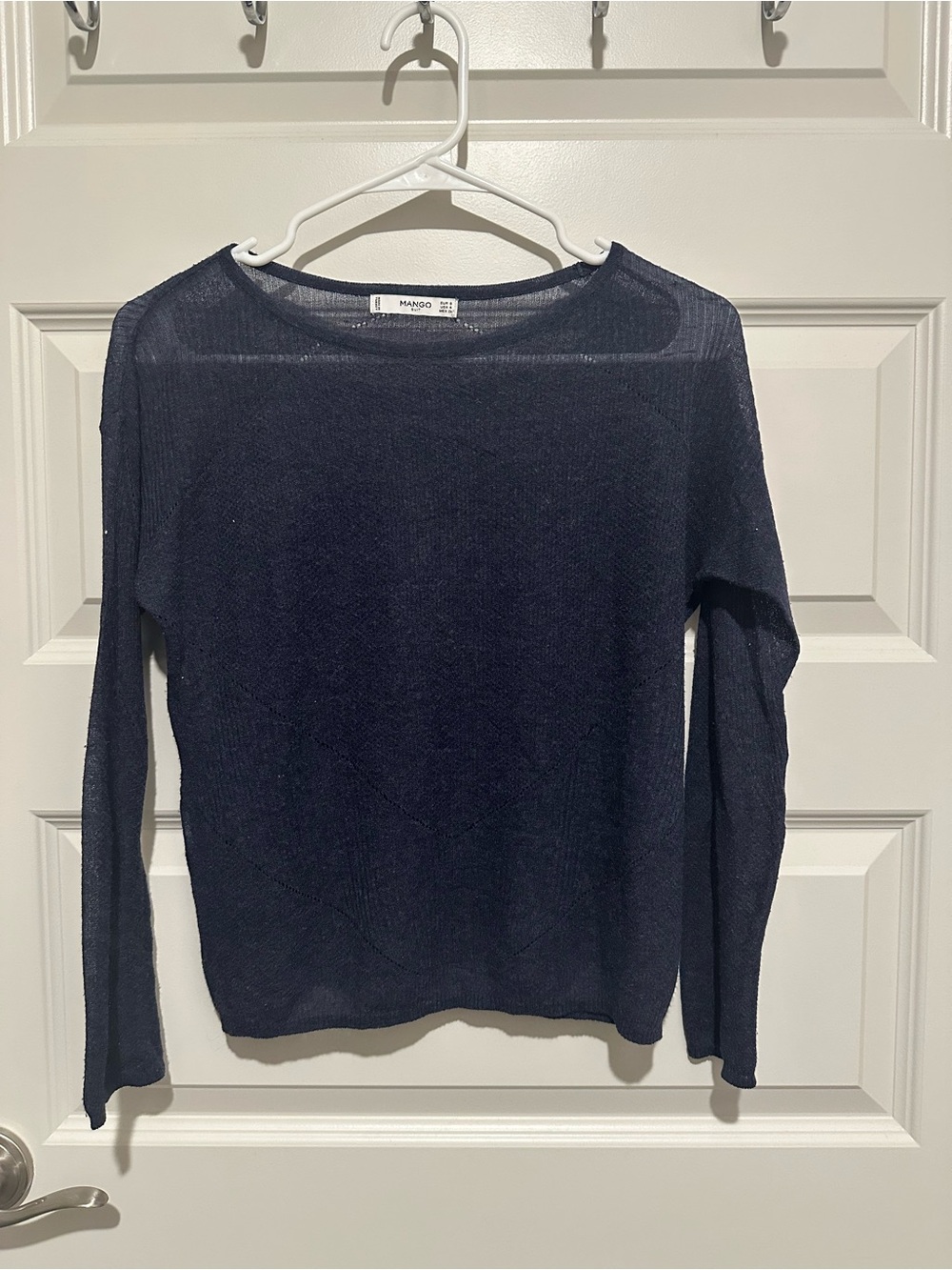 Mango Navy Blue Sheer Lightweight Knit Sweater Size S